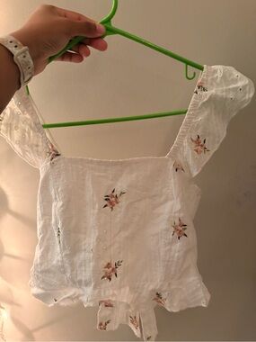 Kirious White Floral Square-Neck Crop Top with Pink Floral Print